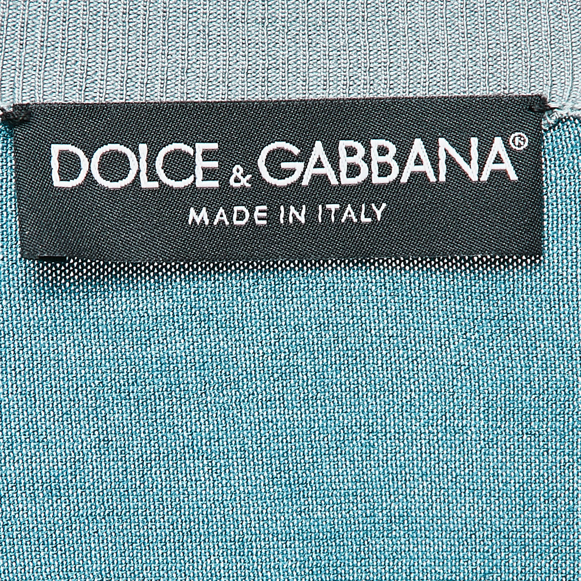 Dolce & Gabbana Teal Blue Silk Knit V-Neck Sweatshirt XL