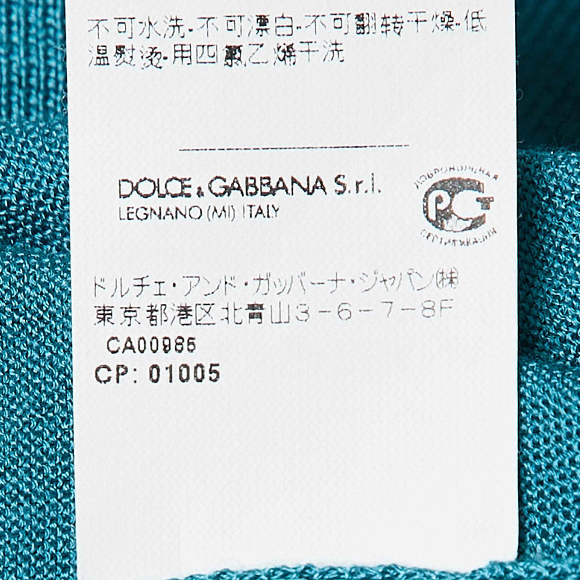 Dolce & Gabbana Teal Blue Silk Knit V-Neck Sweatshirt XL