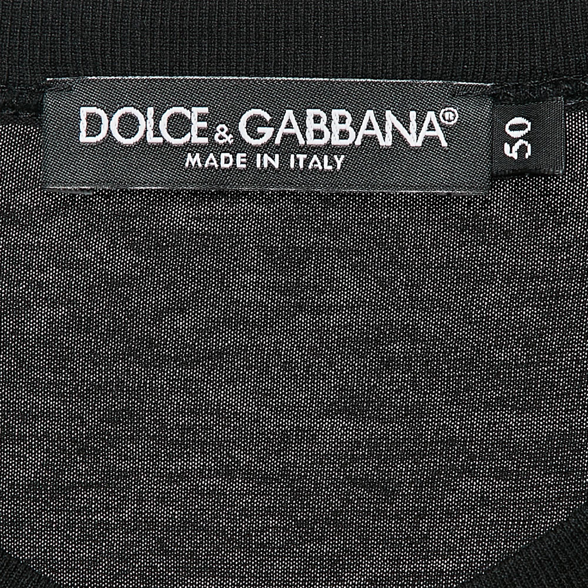 Dolce & Gabbana Black Embroidered Jersey Long Sleeve T-Shirt L