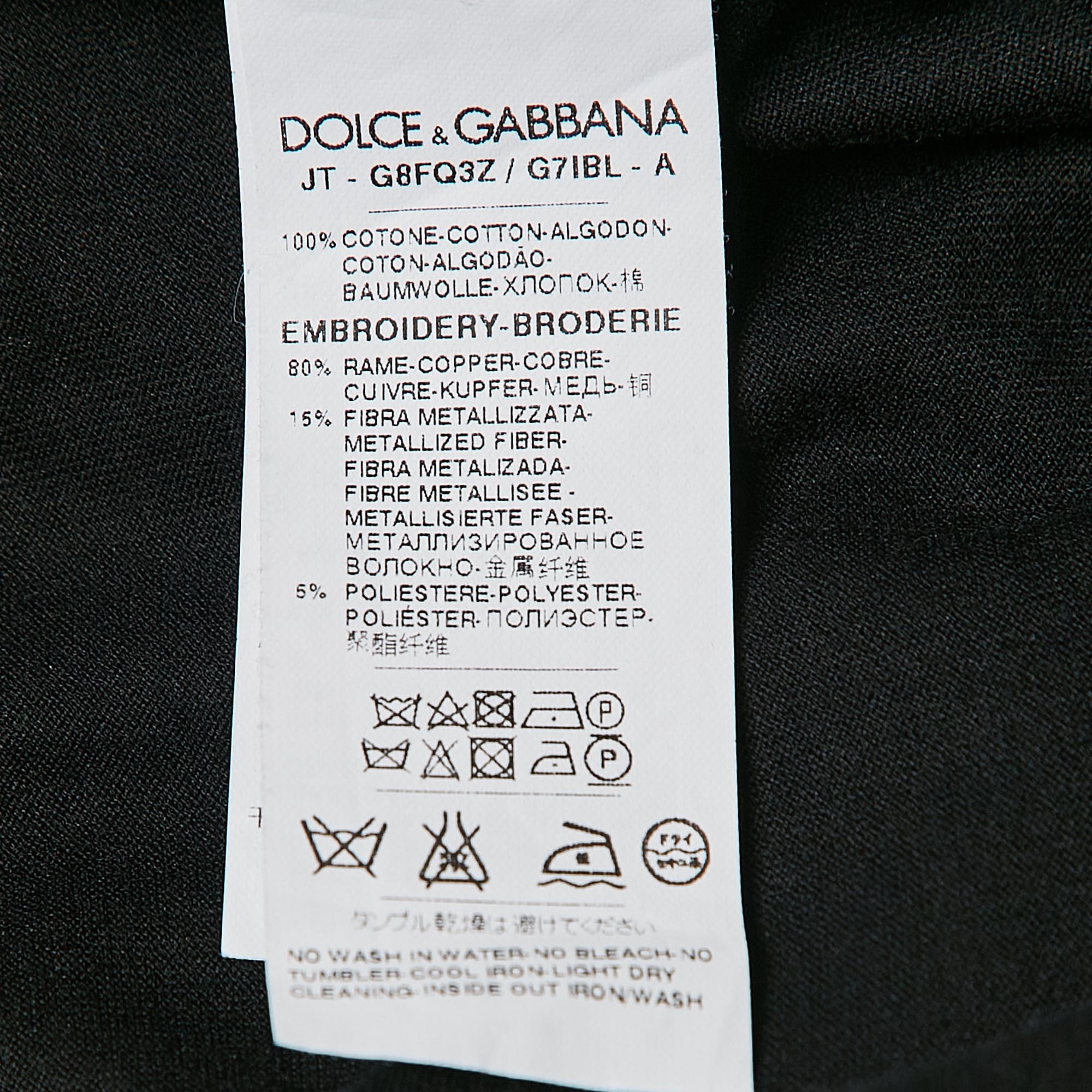 Dolce & Gabbana Black Embroidered Jersey Long Sleeve T-Shirt L