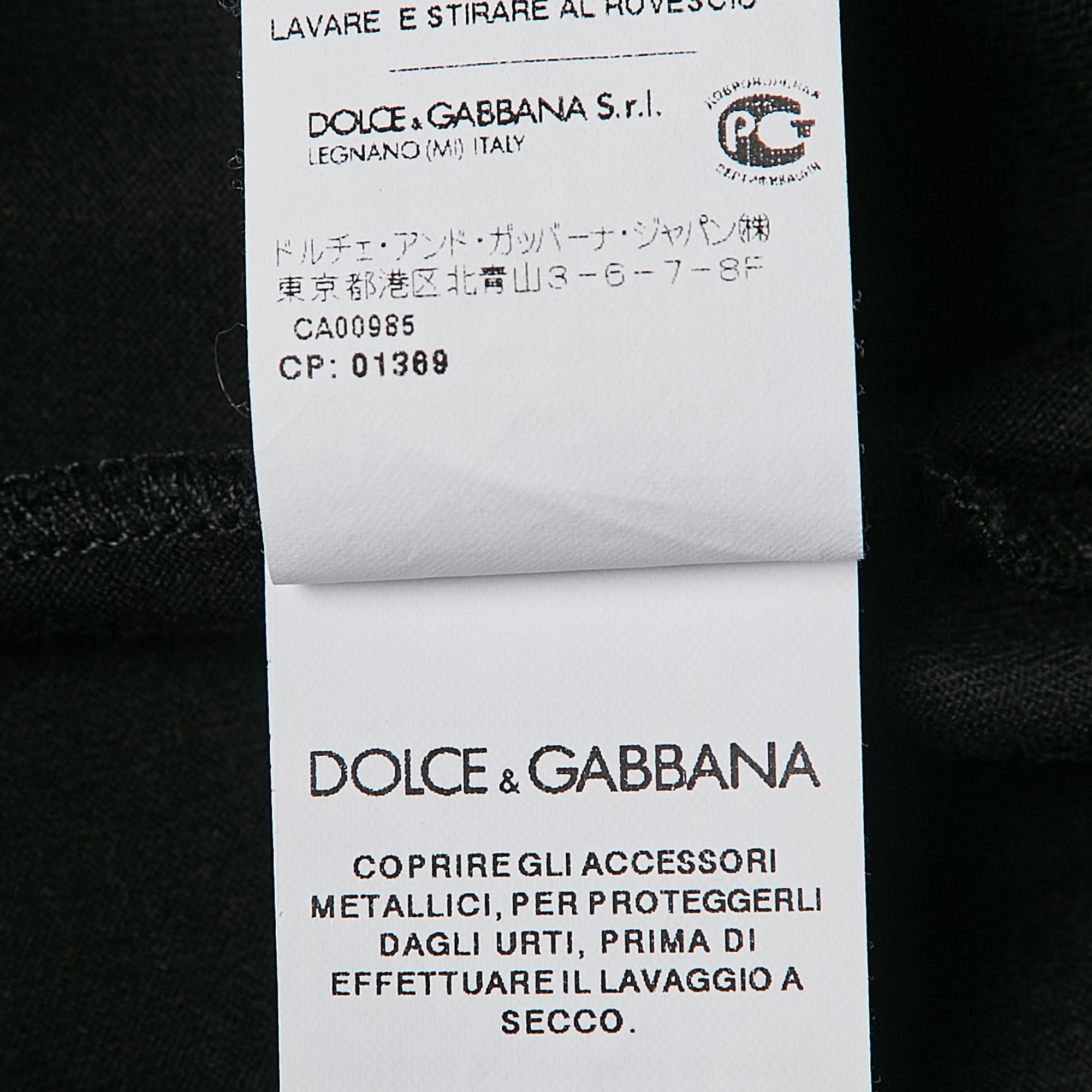 Dolce & Gabbana Black Embroidered Jersey Long Sleeve T-Shirt L