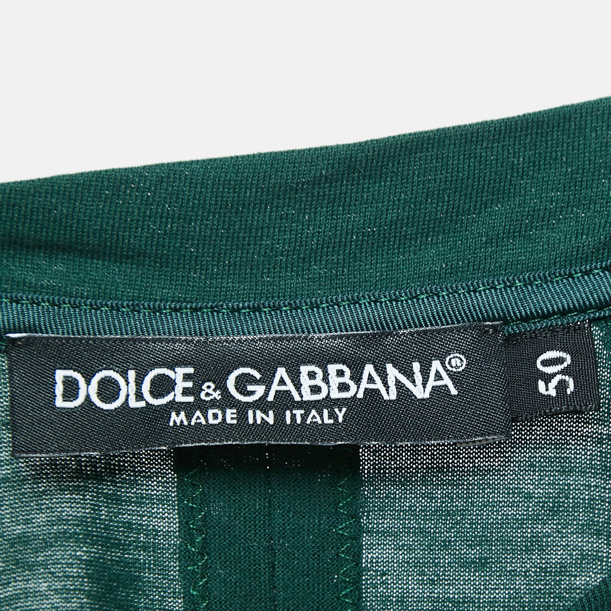 Dolce & Gabbana Green Leopard Applique Cotton Jersey T-Shirt L