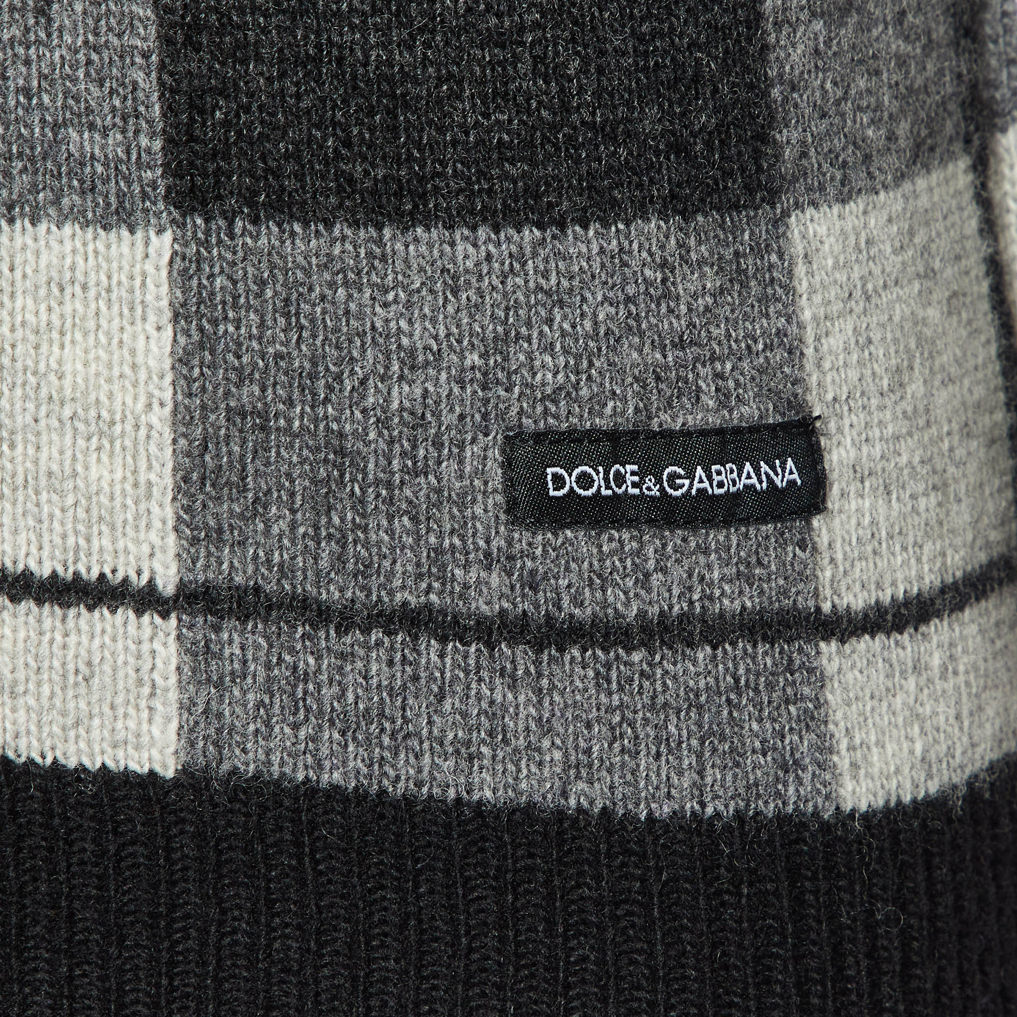 Dolce & Gabbana Black Checked Wool V-Neck Sweater M