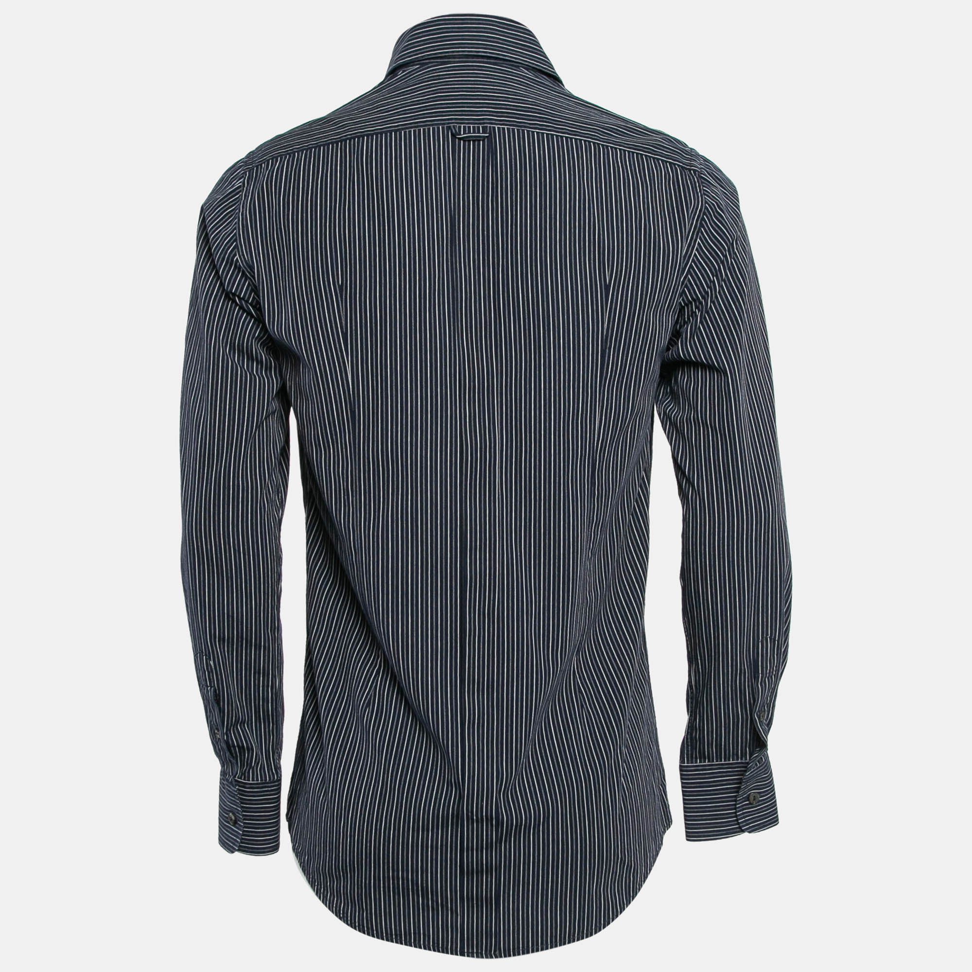 Dolce & Gabbana Blue Striped Cotton Long Sleeve Shirt M