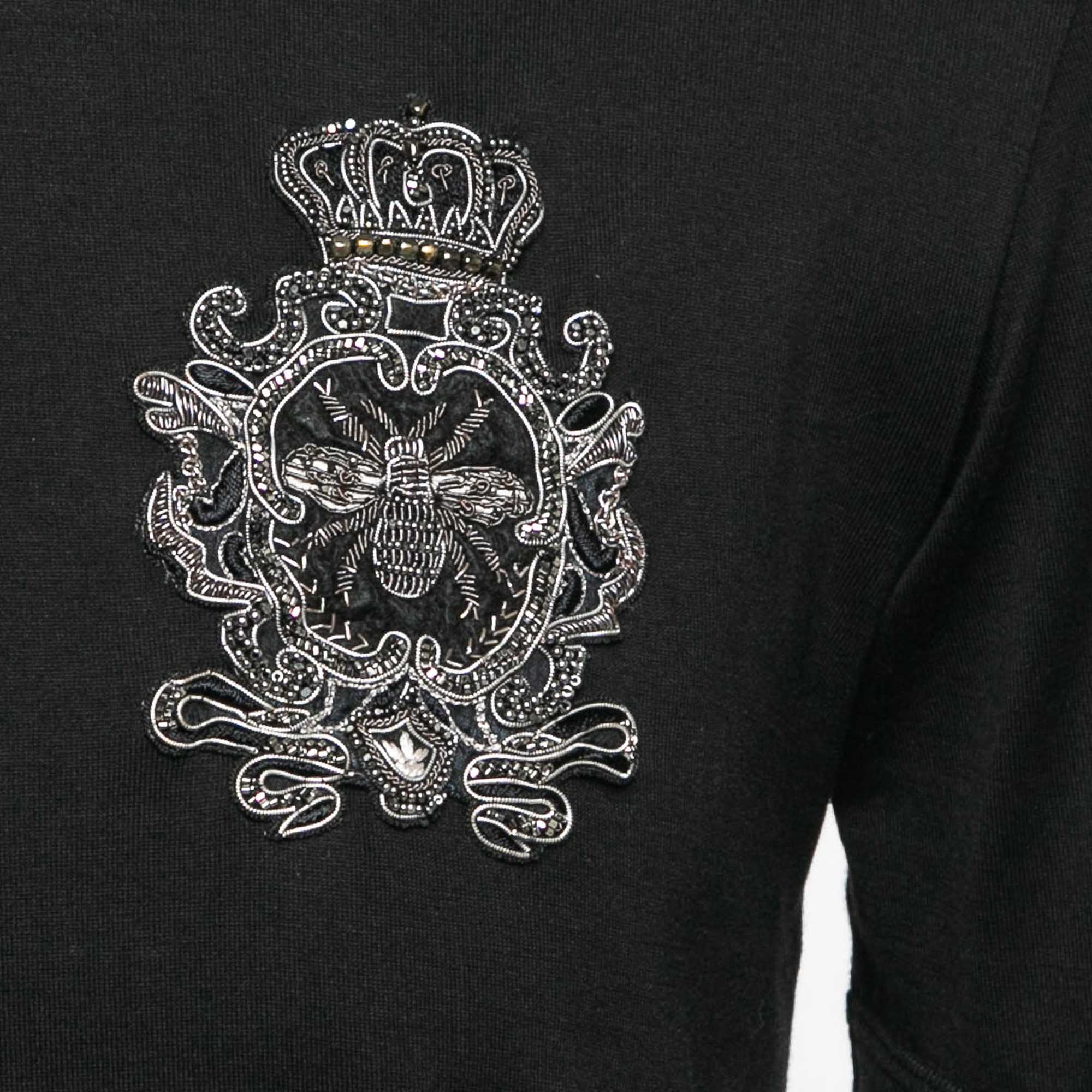 Dolce & Gabbana Black Heraldic Bee Patch Jersey T-Shirt XS