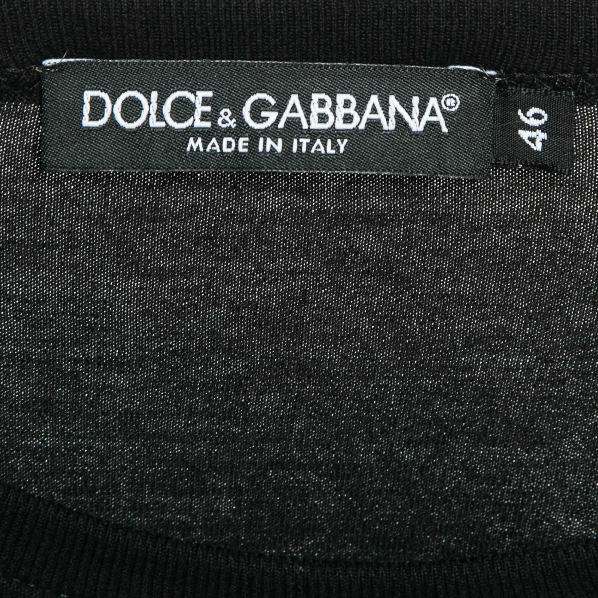 Dolce & Gabbana Black Heraldic Bee Patch Jersey T-Shirt XS