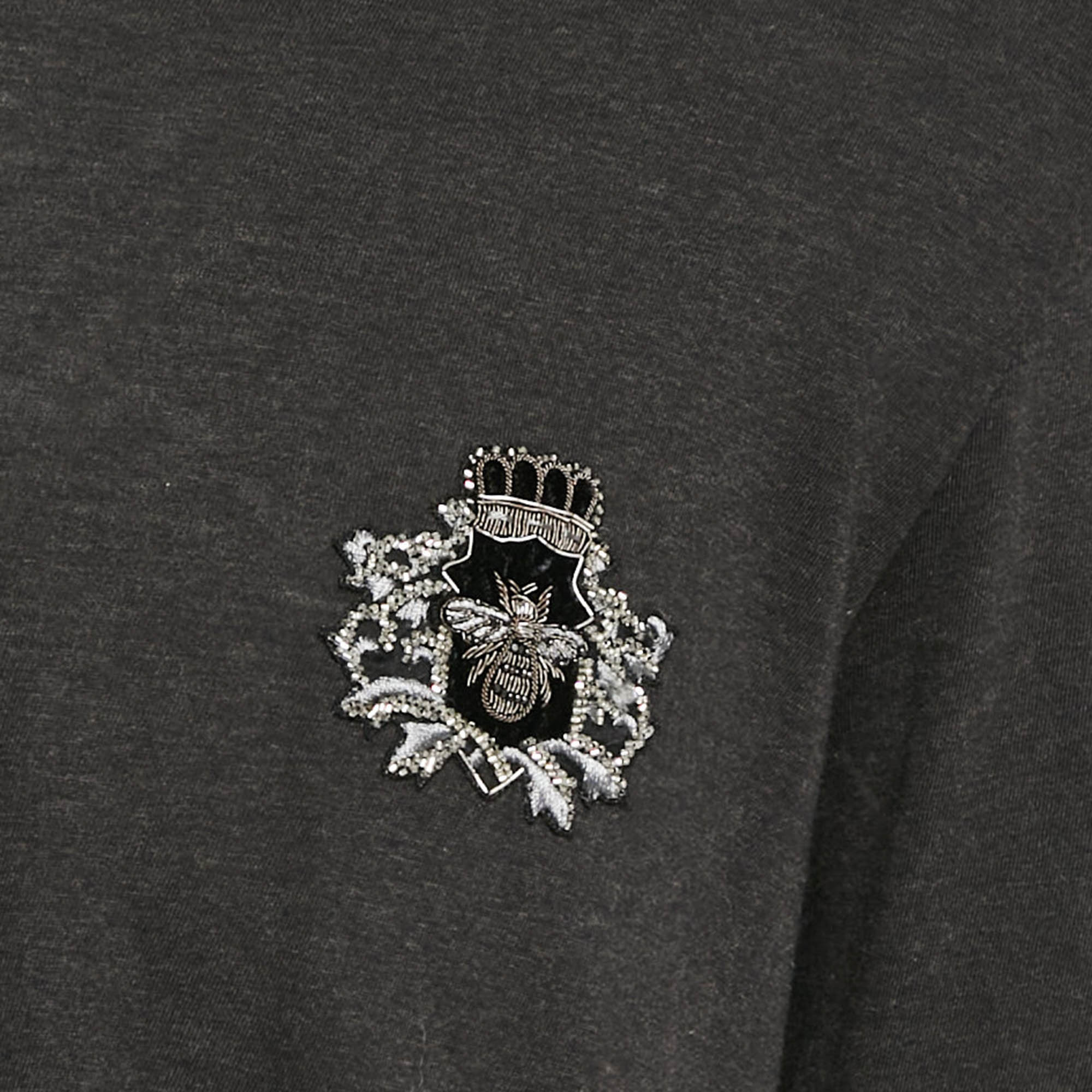 Dolce & Gabbana Black Melange Cotton Applique Detail T-Shirt XL