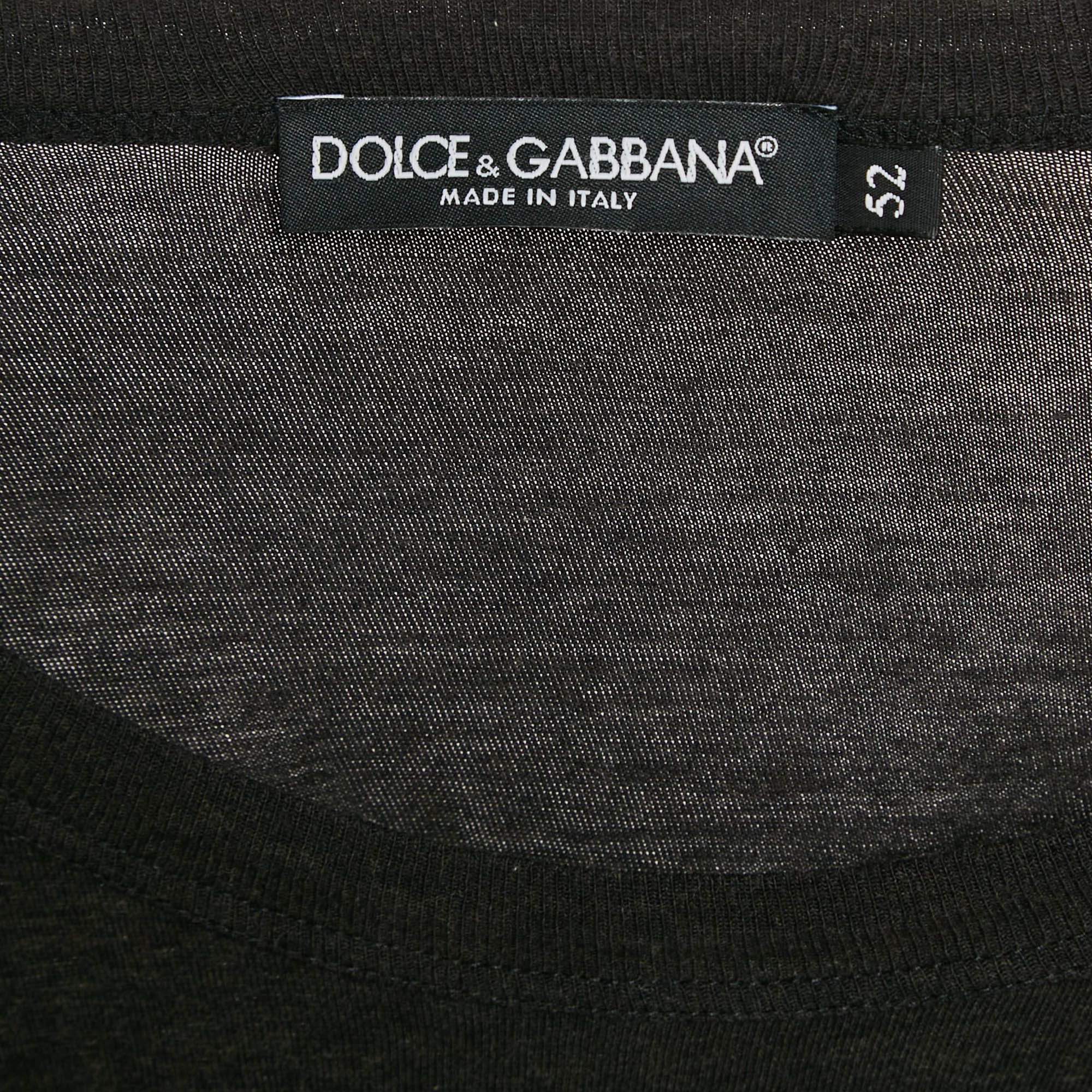 Dolce & Gabbana Black Melange Cotton Applique Detail T-Shirt XL