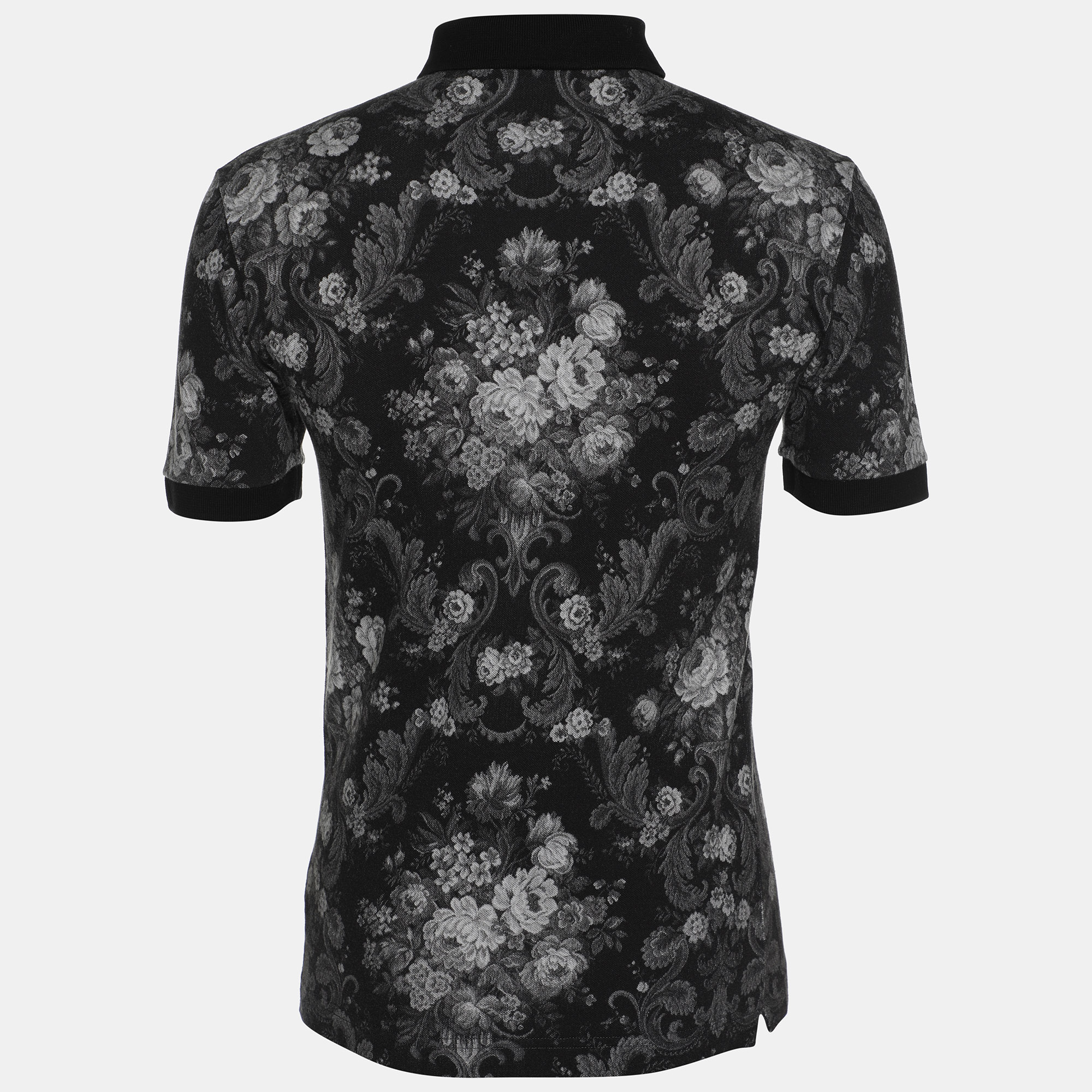 Dolce And Gabbana Black Floral Print Cotton Pique Polo T-Shirt XS