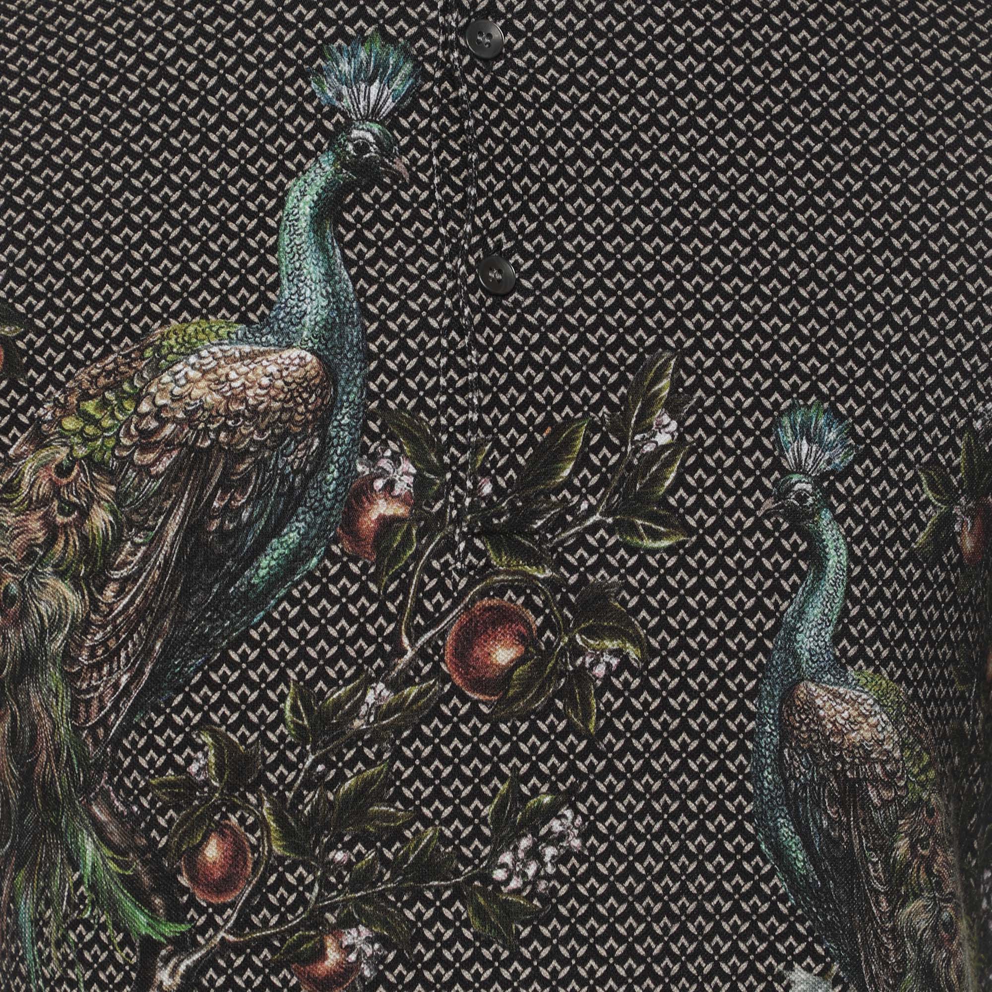 Dolce & Gabbana Multicolor Peacock Print Cotton Polo Shirt XS