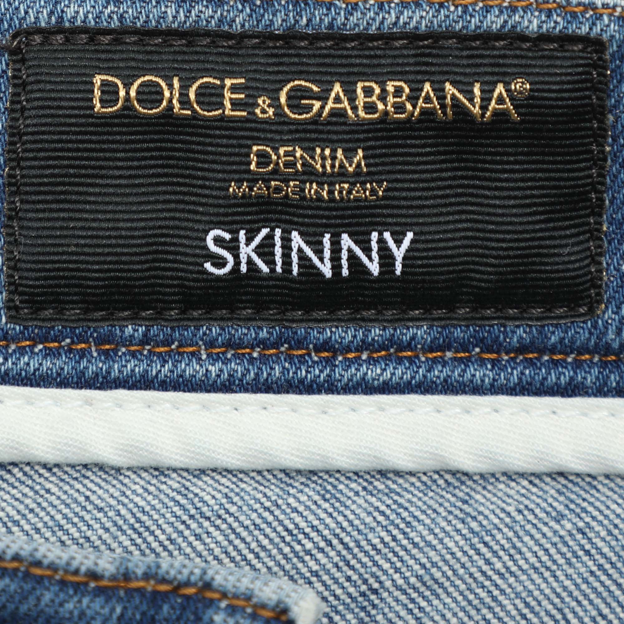 Dolce And Gabbana Faded Blue Denim New Vintage Denim Skinny Ripped Jeans XS