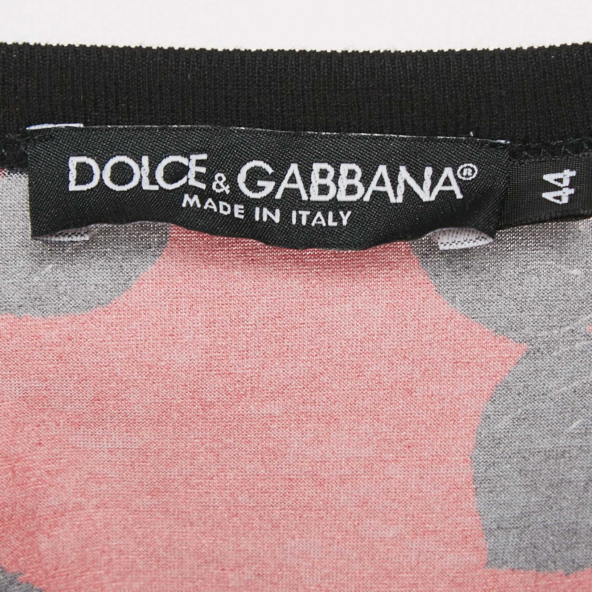 Dolce & Gabbana Red Floral Print Cotton Crewneck T-shirt XS