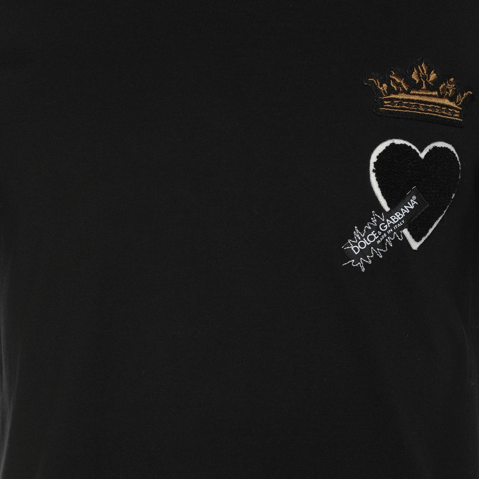 Dolce & Gabbana Black Cotton  Flock Logo  T-Shirts XS