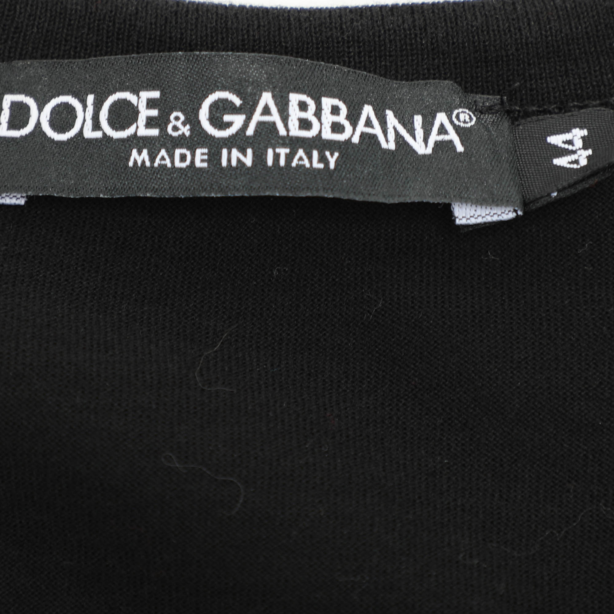 Dolce & Gabbana Black Cotton  Flock Logo  T-Shirts XS