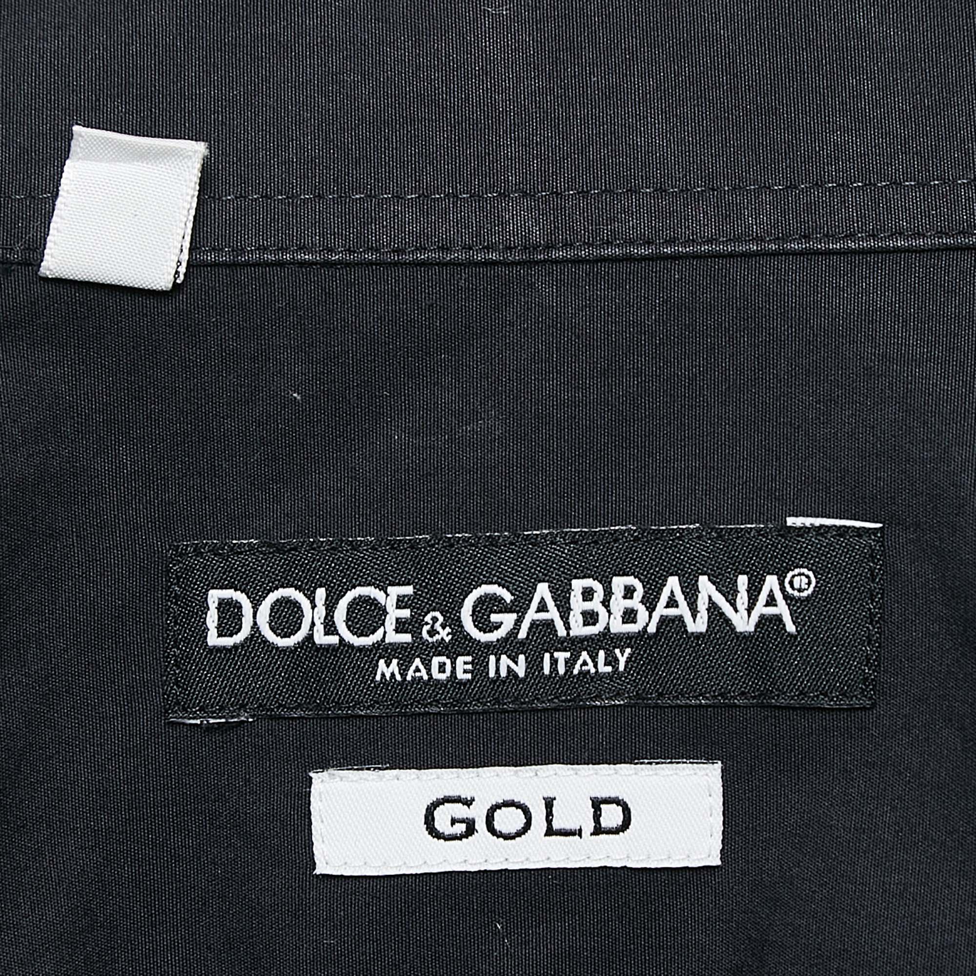 Dolce & Gabbana Gold Navy Blue Cotton Long Sleeve Shirt L