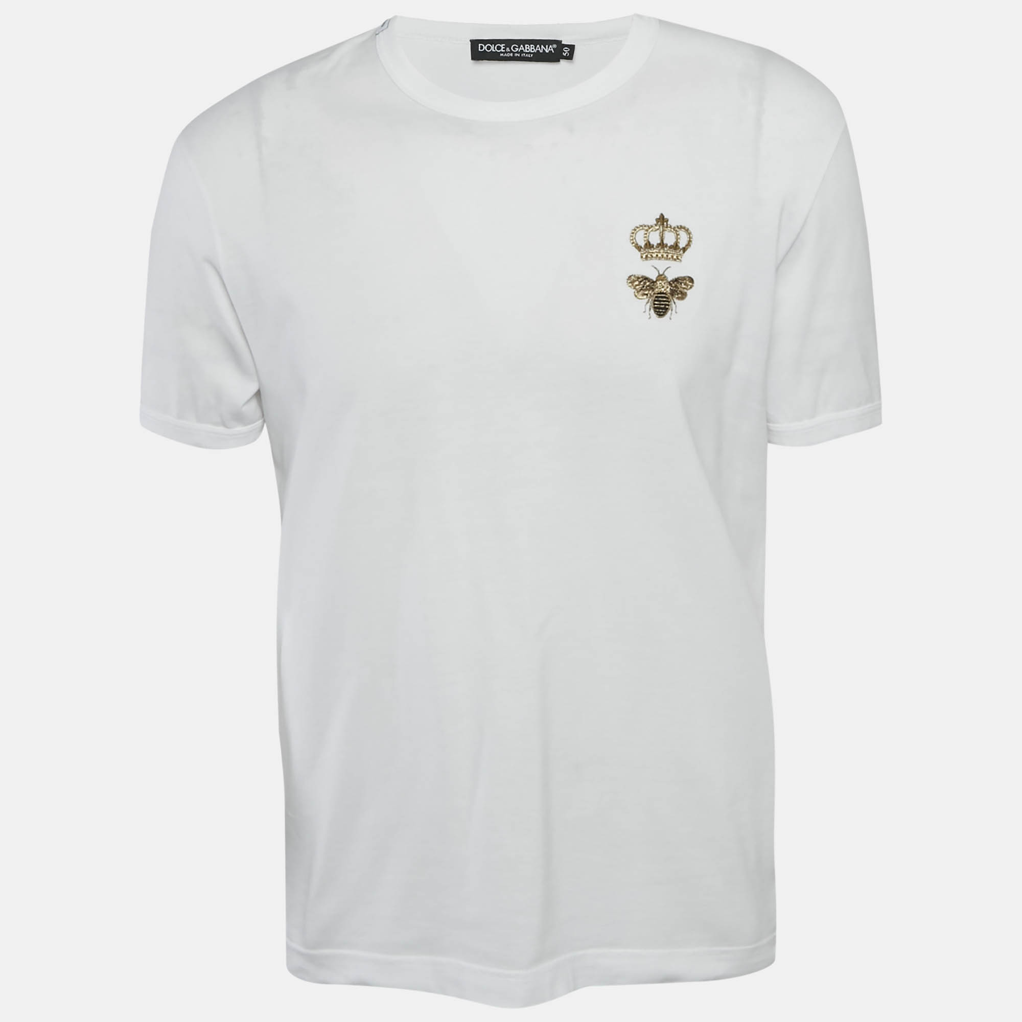 Dolce & Gabbana White Crown & Bee Embroidered Cotton T-Shirt L
Dolce & Gabbana White Crown & Bee Embroidered Cotton T-Shirt L