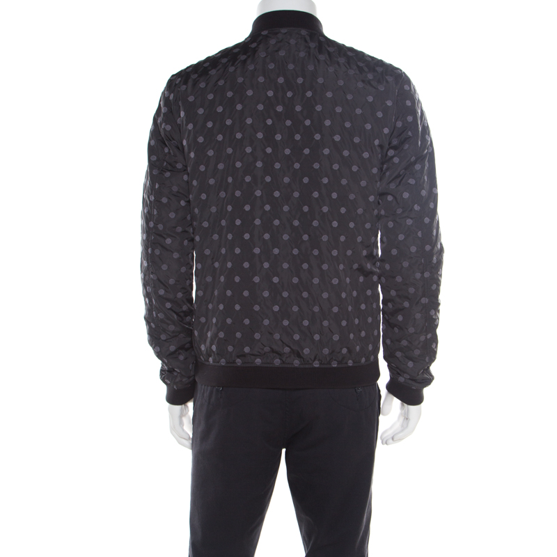 Dolce & Gabbana Black Polka Dot Embroidered Zip Front Bomber Jacket L