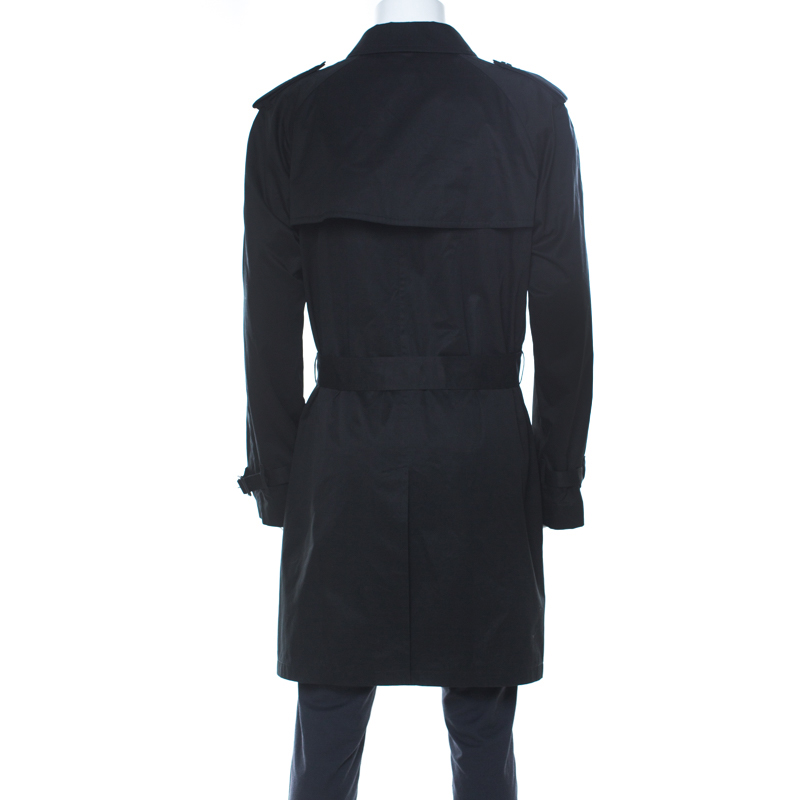Dolce & Gabbana Black Cotton Double Breasted Belted Coat XXL