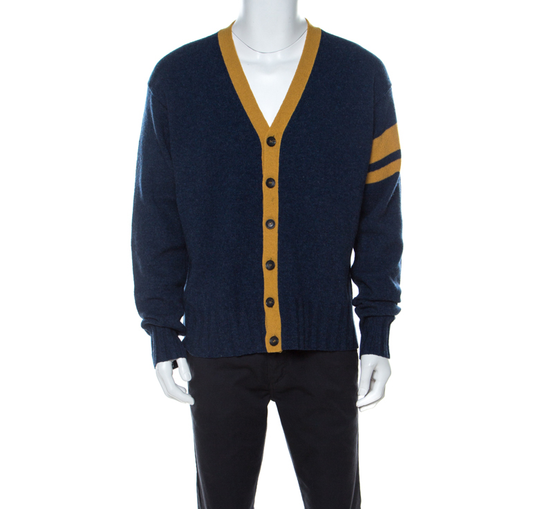 GAGA Mens Color Block V-Neck Front Button Knitwear Cardigan Sweater
