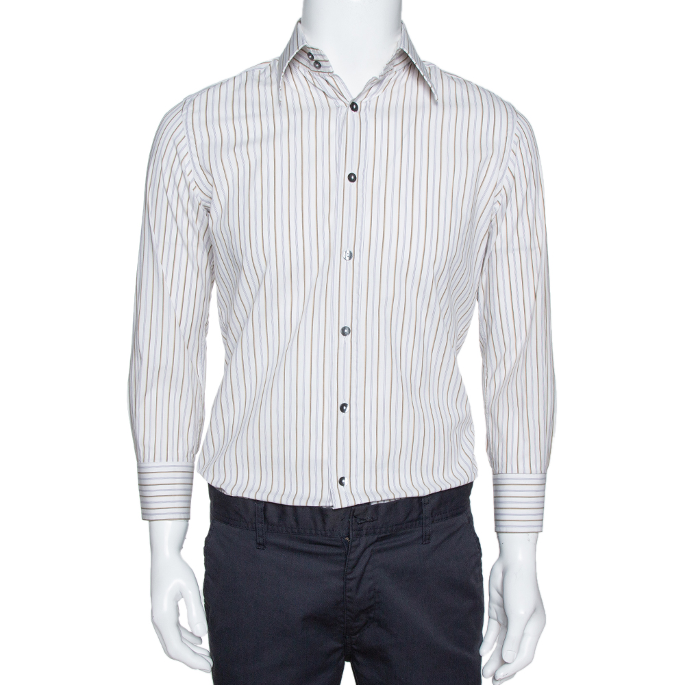 Dolce & Gabbana Multicolor Striped Cotton Slim Fit Button Front Shirt S