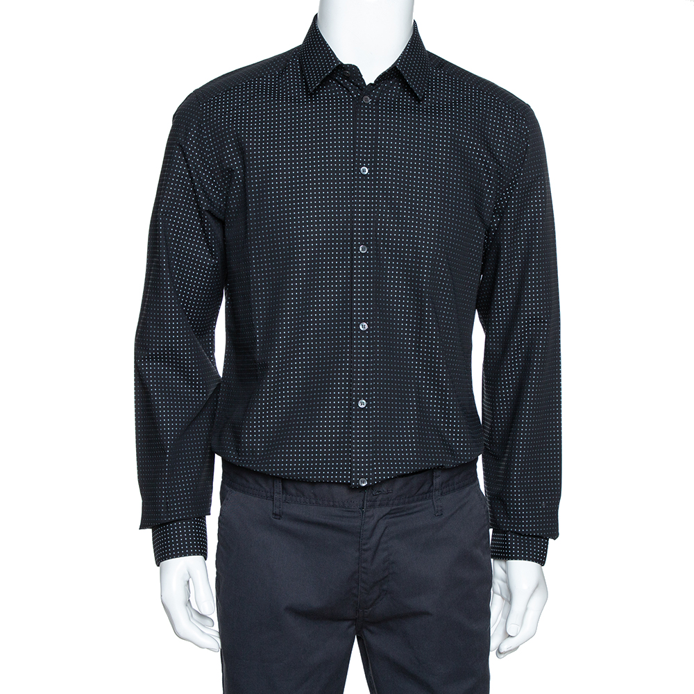 Image of Dolce & Gabbana Black Dotted Cotton Jacquard Gold Fit Shirt XL