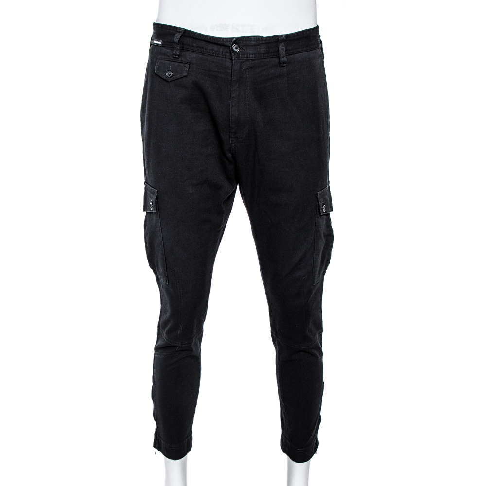 Image of Dolce & Gabbana Black Cotton Cropped Cargo Pants XL