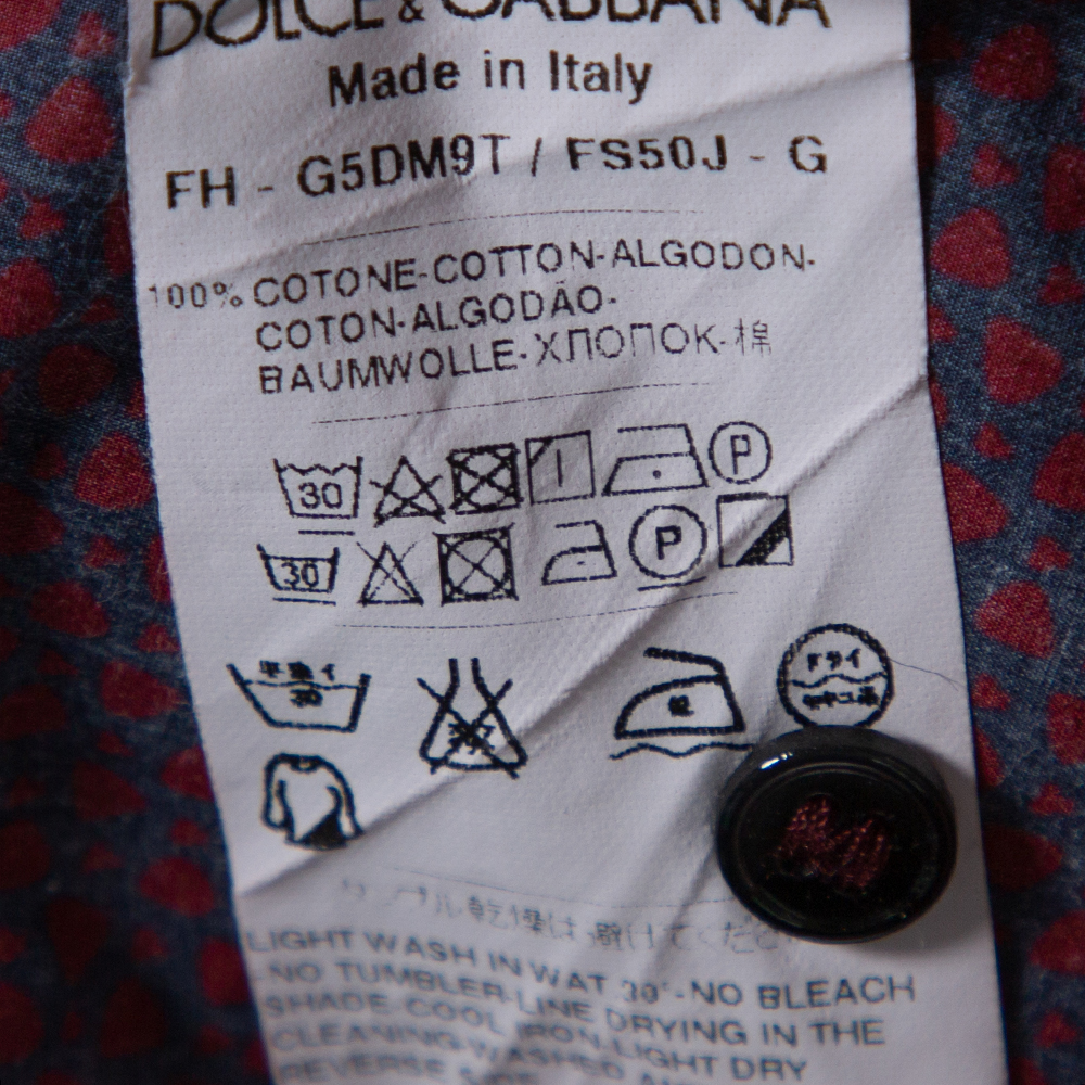 Dolce & Gabbana Gold Navy Printed Cotton Button Down Shirt XL