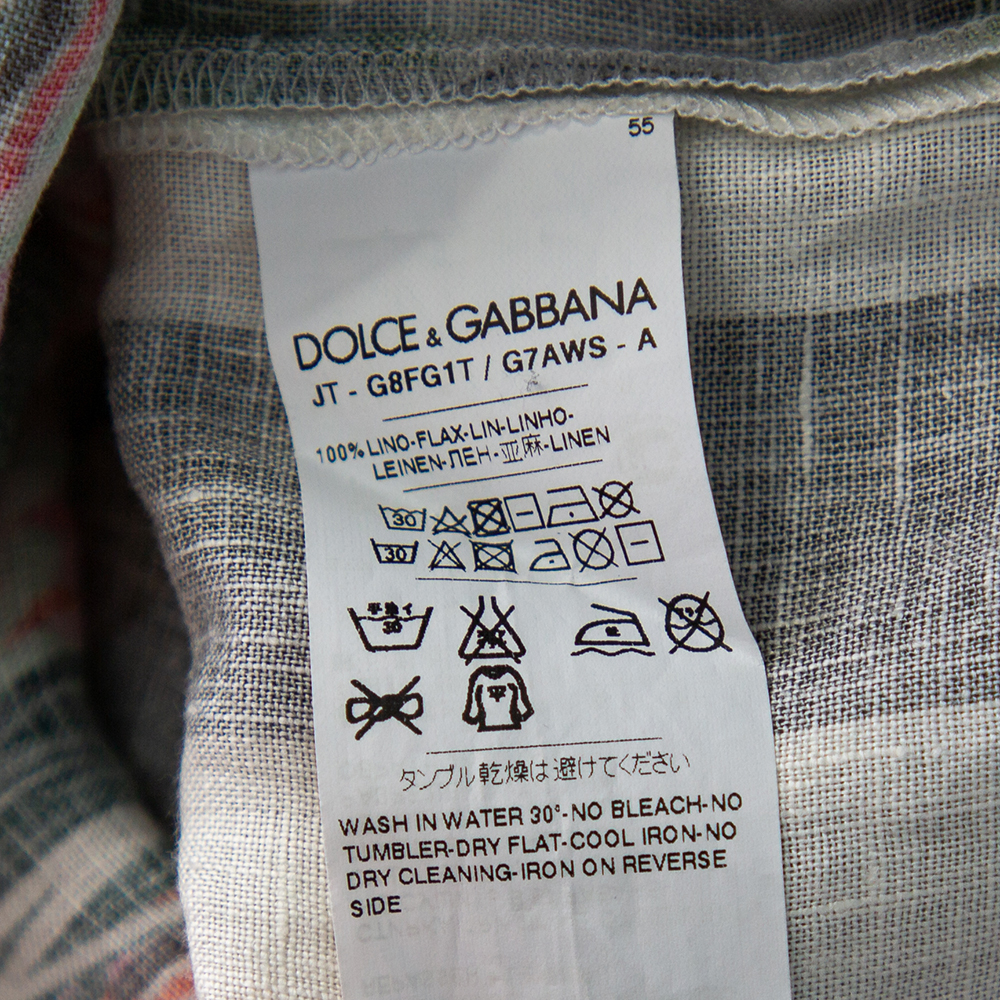 Dolce & Gabbana Multicolor Printed Linen Half Button Oversized T-Shirt XS