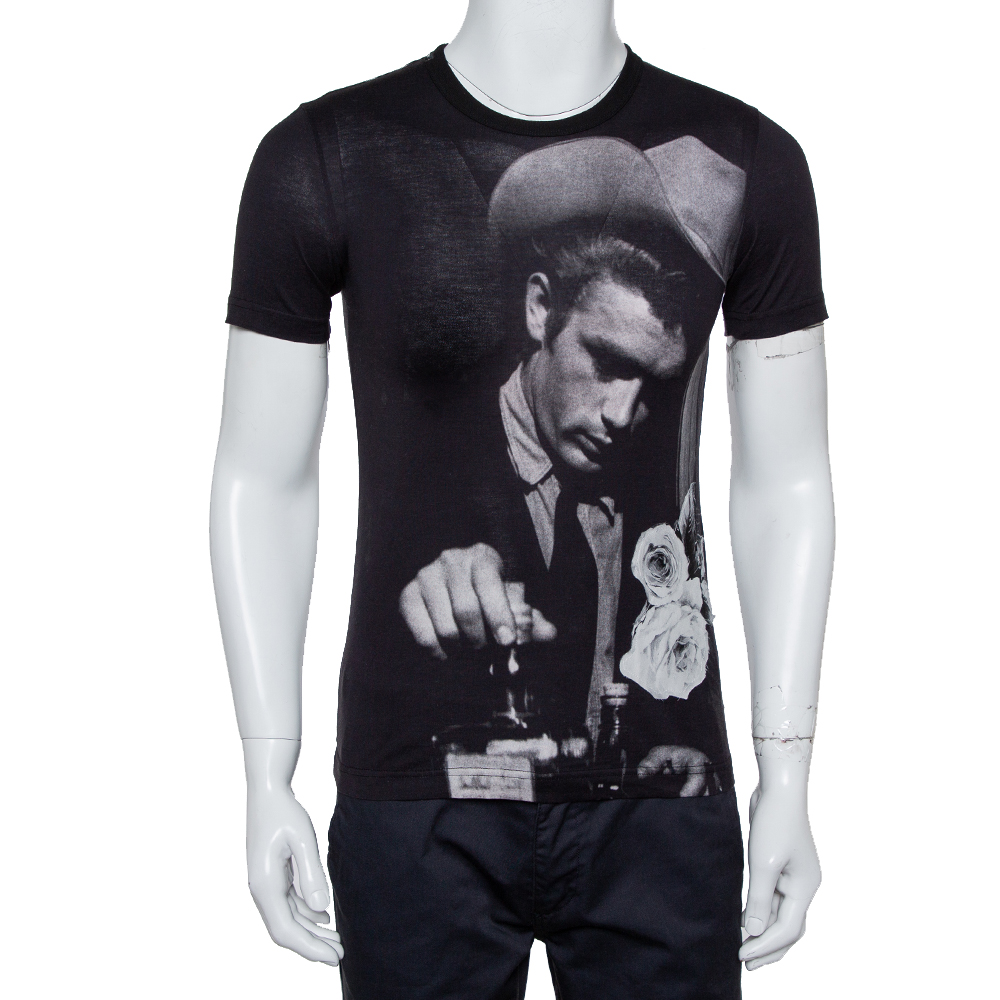 Dolce & gabbana black cotton james dean printed crewneck t-shirt xs