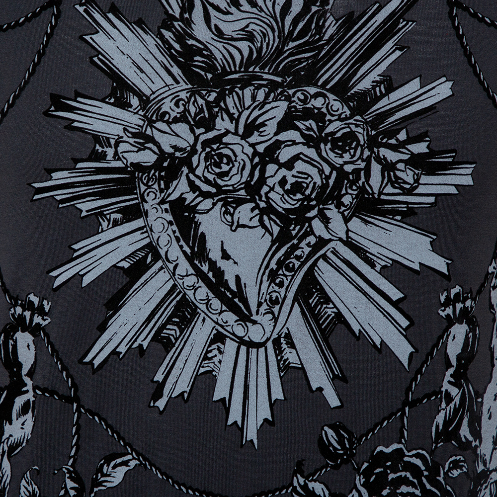 Dolce & Gabbana Grey Sacred Heart Flock Print Cotton T-Shirt XS