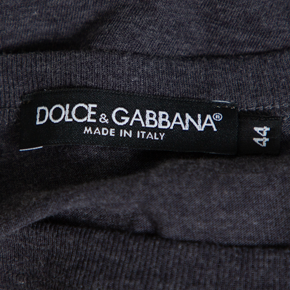 Dolce & Gabbana Grey Cotton Crown & Bee Patch T Shirt XS
