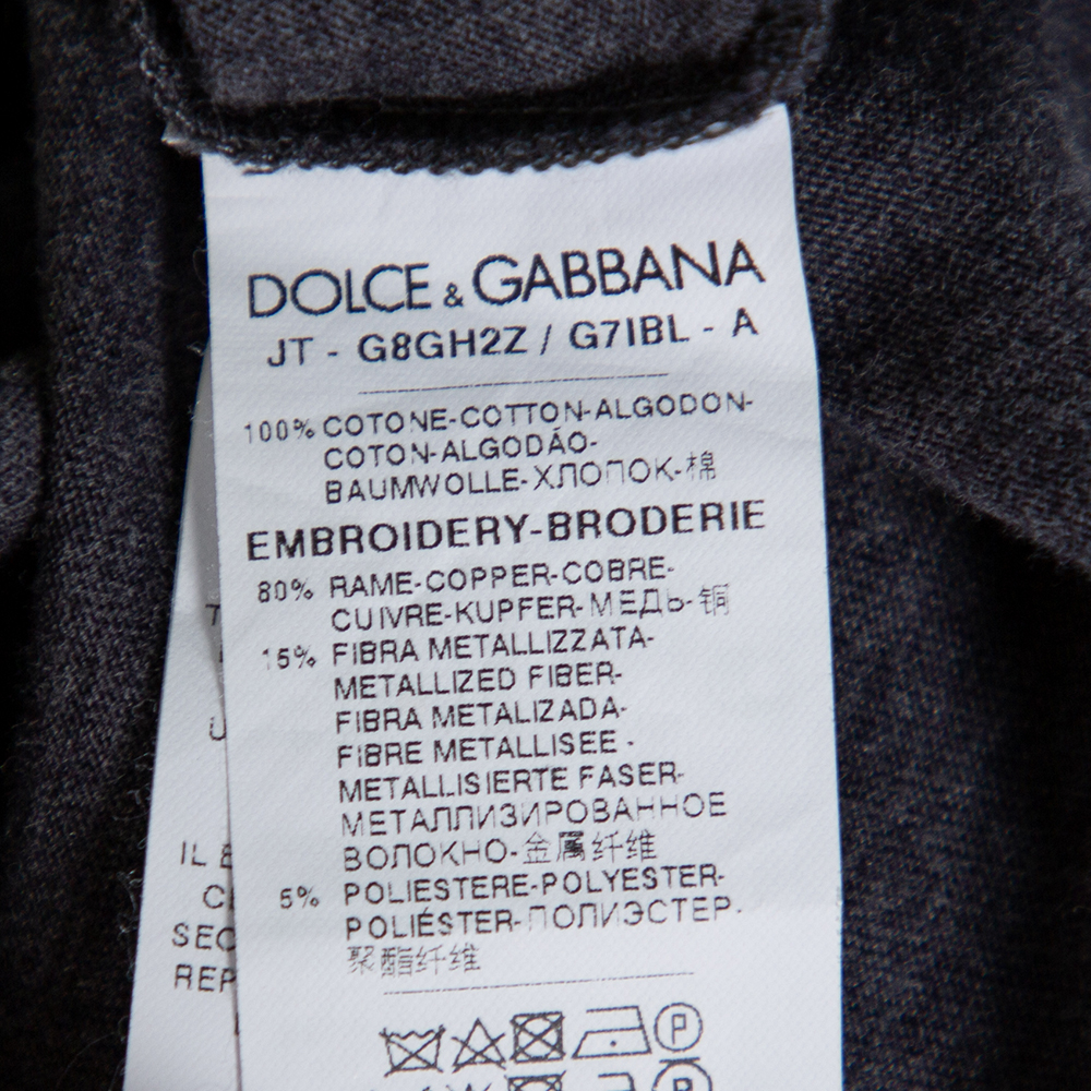 Dolce & Gabbana Grey Cotton Crown & Bee Patch T Shirt XS