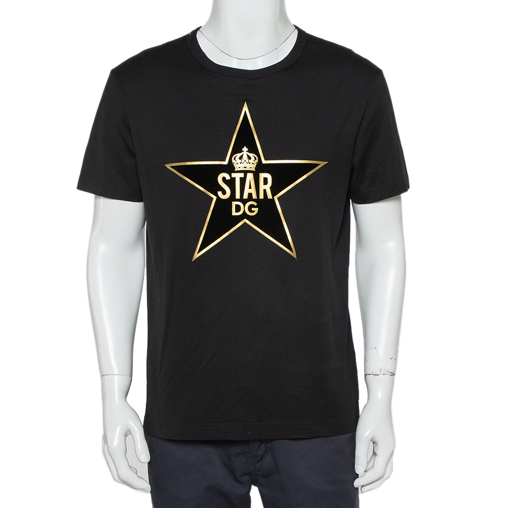Dolce & Gabbana Black DG Star Patch Cotton Crewneck T-Shirt L