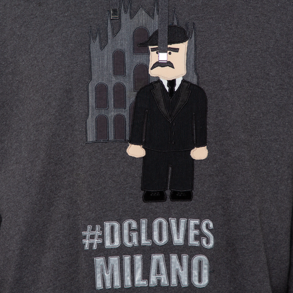 Dolce & Gabbana Grey Patchwork Detail Hooded Sweatshirt XXL