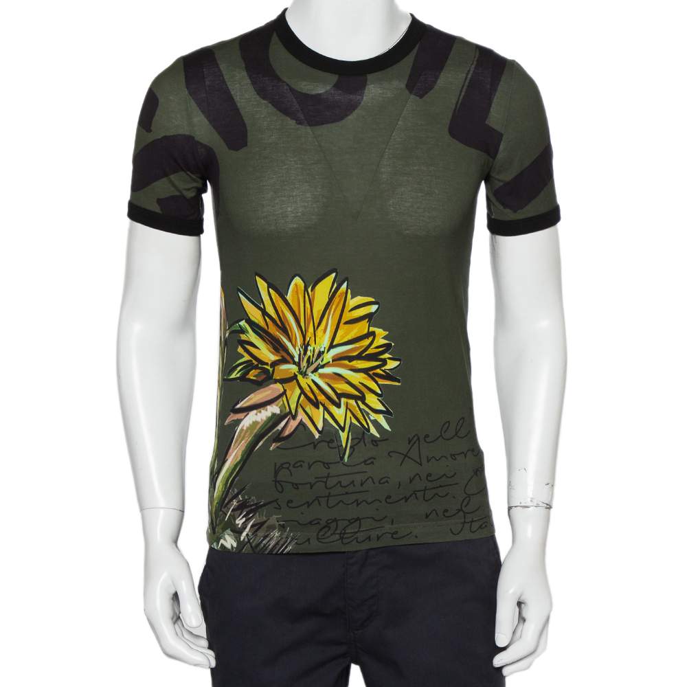 Dolce & Gabbana Green Sunflower Printed Cotton Crewneck T-Shirt XS