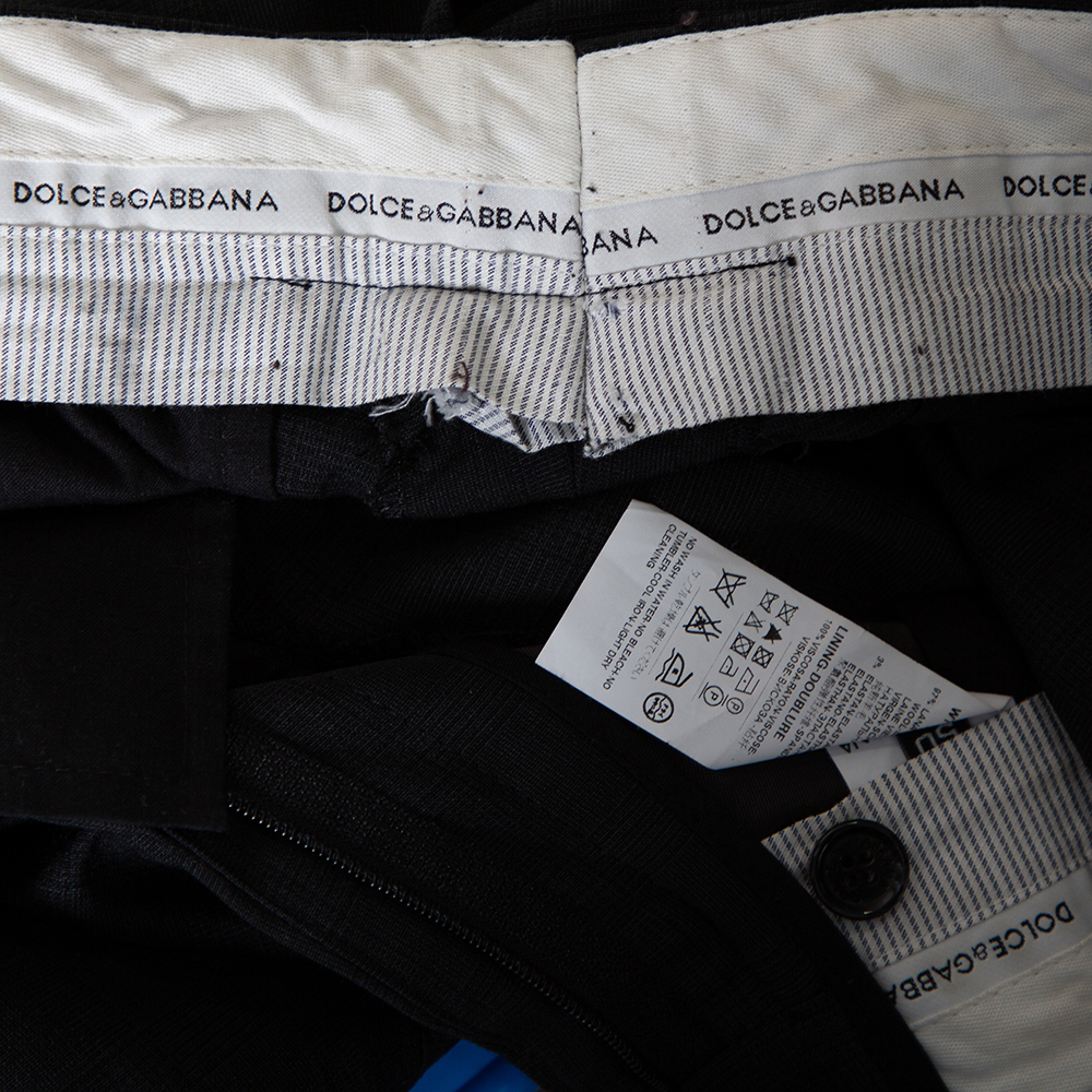 Dolce & Gabbana Charcoal Grey Checkered Wool Tapered Leg Pants L