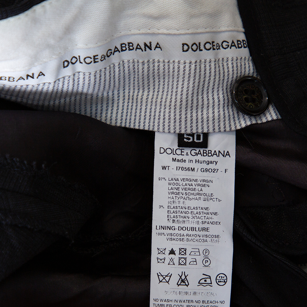 Dolce & Gabbana Charcoal Grey Checkered Wool Tapered Leg Pants L