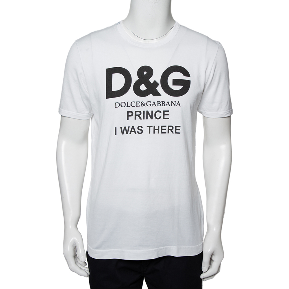 Dolce & Gabbana White Logo Printed Cotton Crewneck T-Shirt M