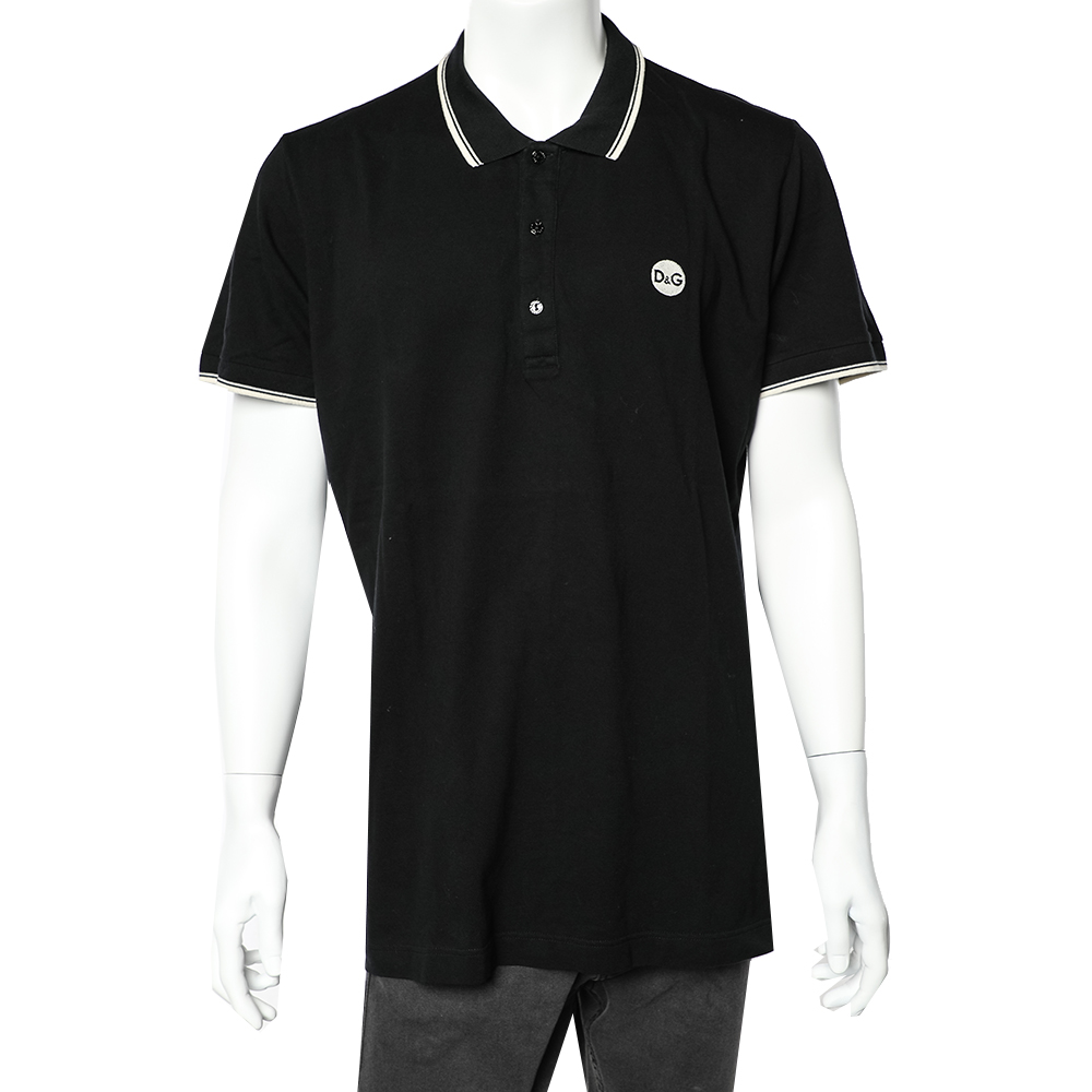 Dolce & Gabbana Black Logo Embroidered Cotton Pique Polo T-Shirt 3XL