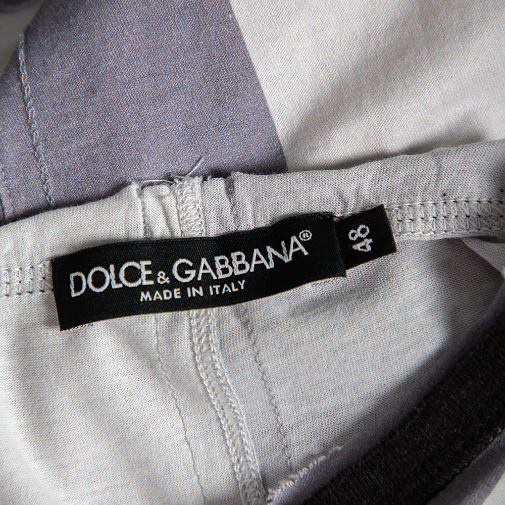 Dolce & Gabbana White & Grey Striped Lemon Printed Cotton Crewneck T-Shirt M