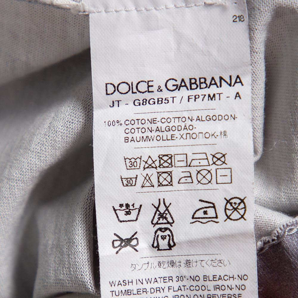 Dolce & Gabbana White & Grey Striped Lemon Printed Cotton Crewneck T-Shirt M