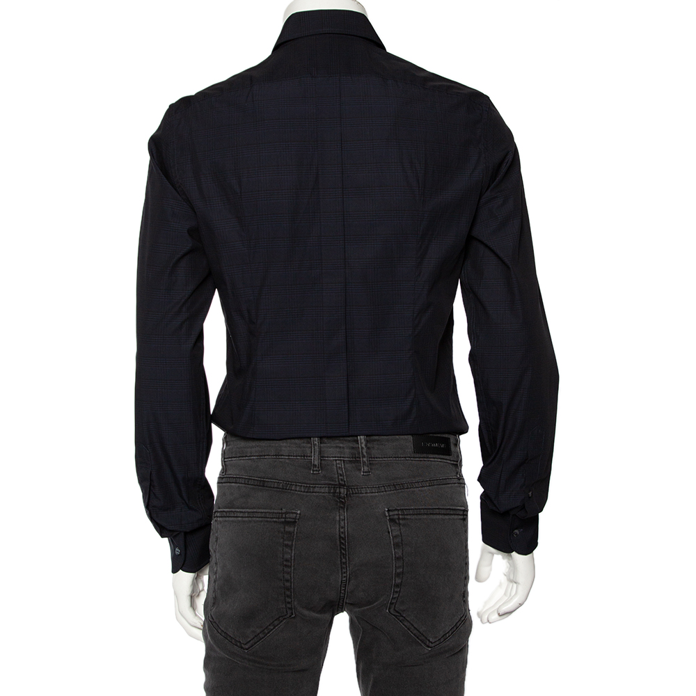 Dolce & Gabbana Navy Blue Check Patterned Cotton Shirt M
