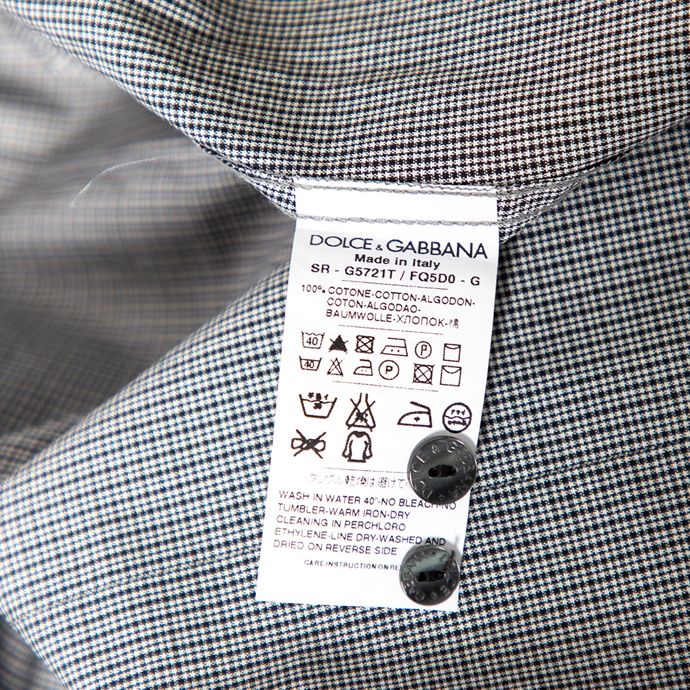 Dolce & Gabbana Grey Pin Check Cotton Front Button Shirt M