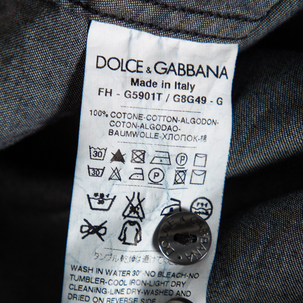 Dolce & Gabbana Chambray Cotton Knit Collar Detail Gold Label Shirt L