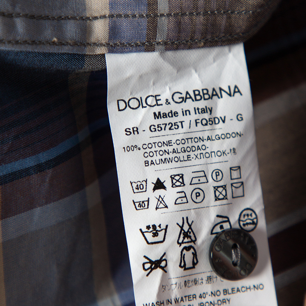 Dolce & Gabbana Blue Plaid Checked Cotton Gold Label Shirt M