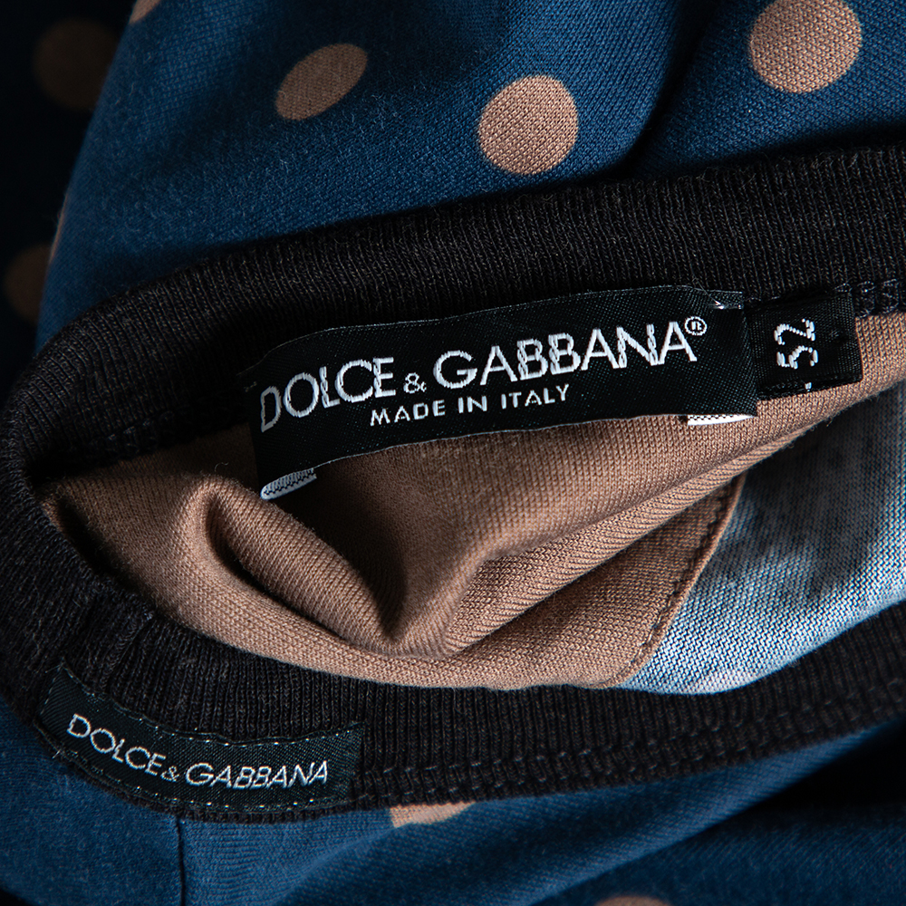 Dolce & Gabbana Navy Blue Cotton Polka Dot Crew Neck XL