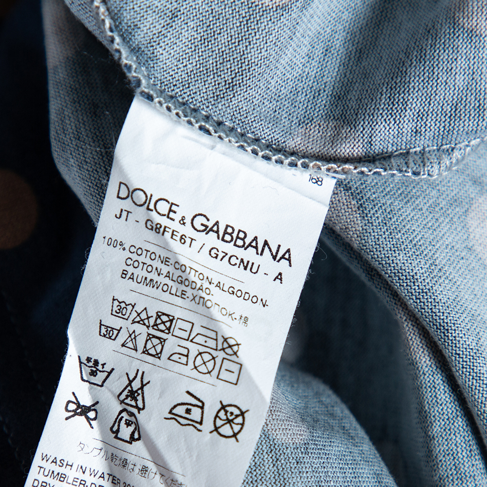 Dolce & Gabbana Navy Blue Cotton Polka Dot Crew Neck XL