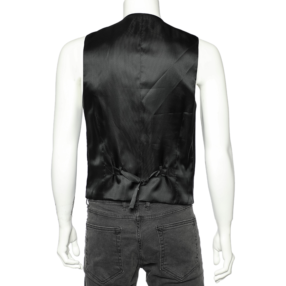 Dolce & Gabbana Black Striped Wool Button Front Vest M