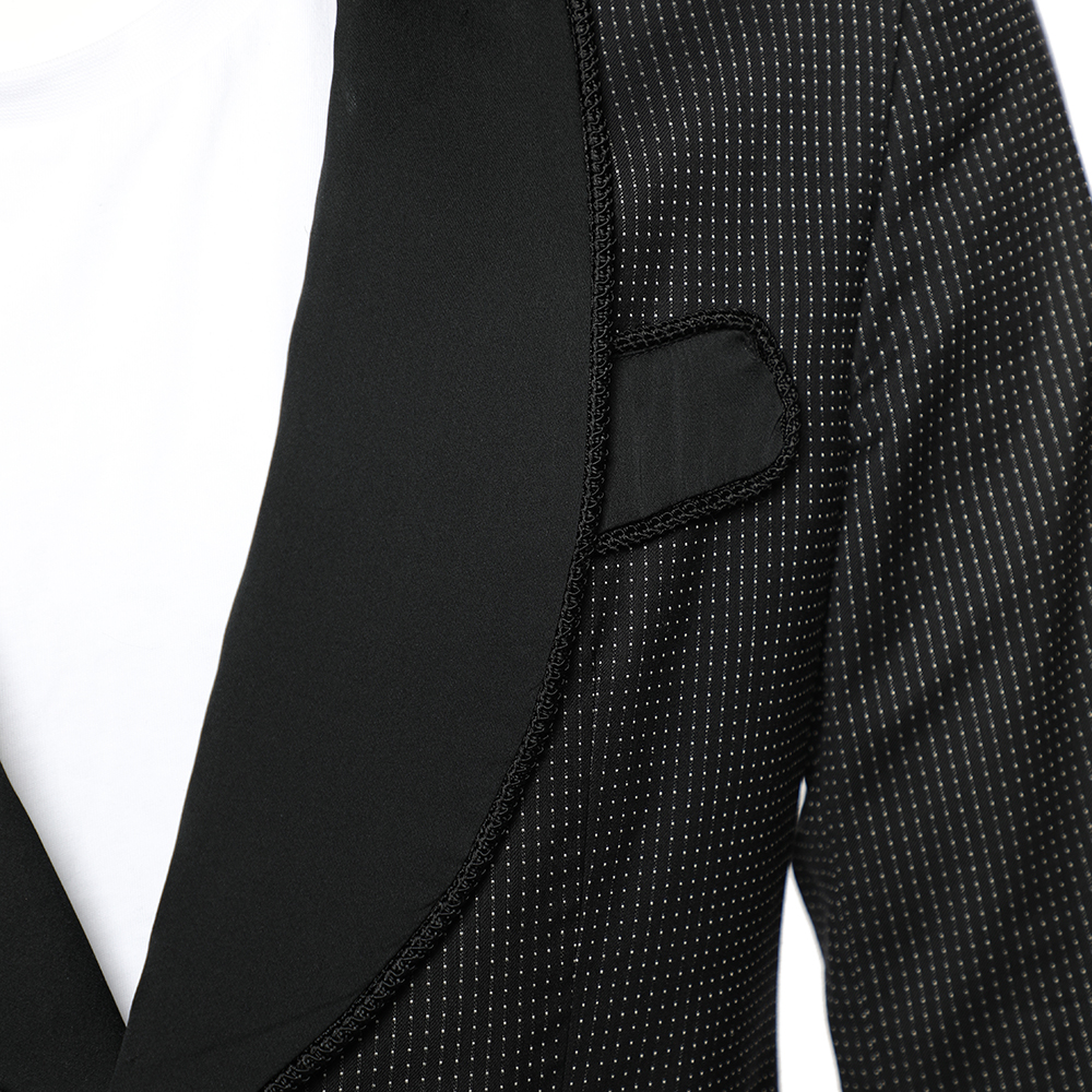 Dolce & Gabbana Black Polka Dotted Wool & Silk Trimmed Tuxedo Blazer S