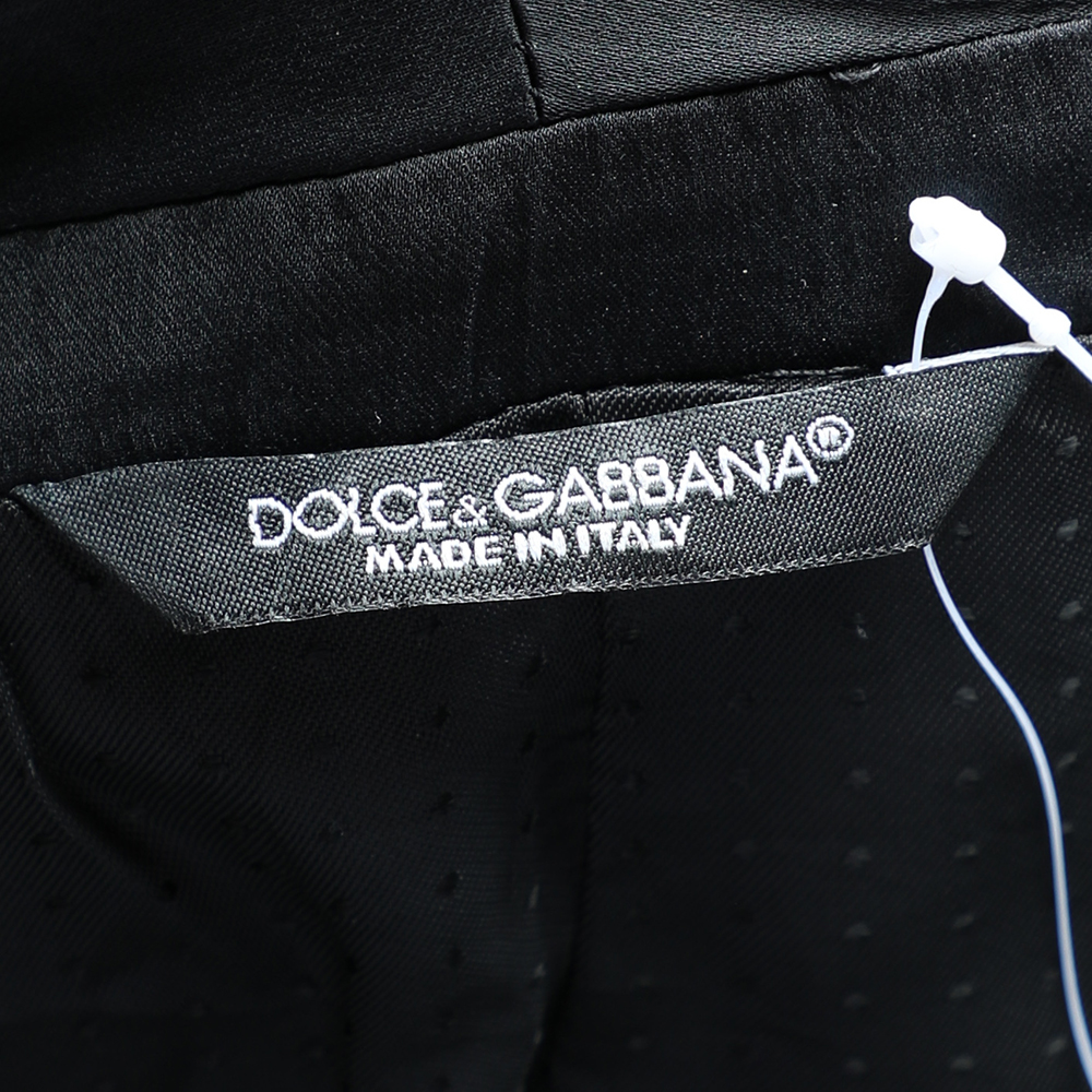 Dolce & Gabbana Black Polka Dotted Wool & Silk Trimmed Tuxedo Blazer S